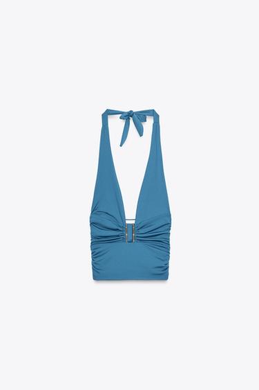 TOP HALTER DRAPEADO - Azul / Marino de Zara