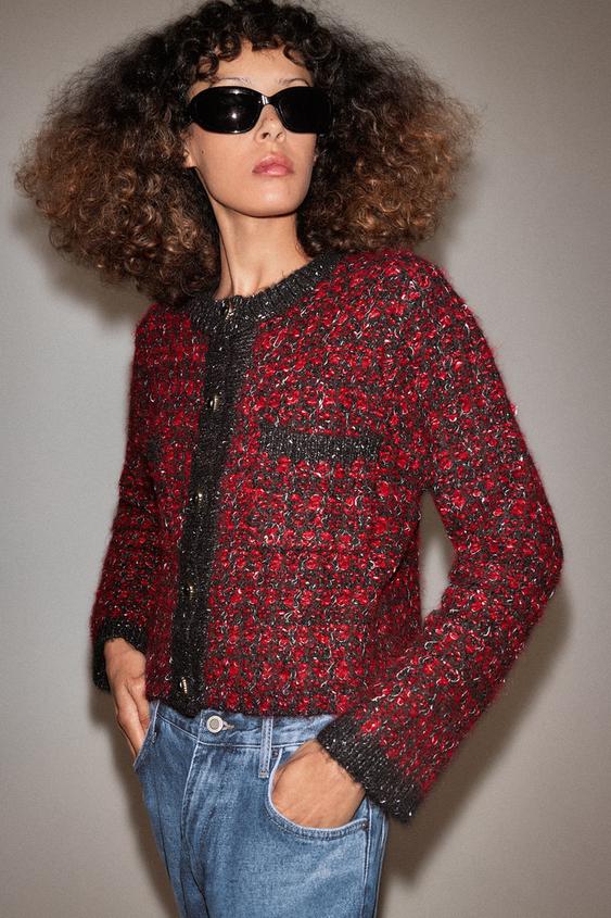 CHAQUETA PUNTO ESTRUCTURA - Rojo / Negro de Zara - Imagen 0