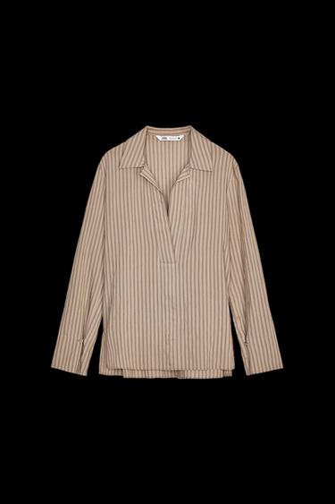 ASYMMETRIC STRIPED SHIRT ZW COLLECTION - Light brown by Zara - Image 0