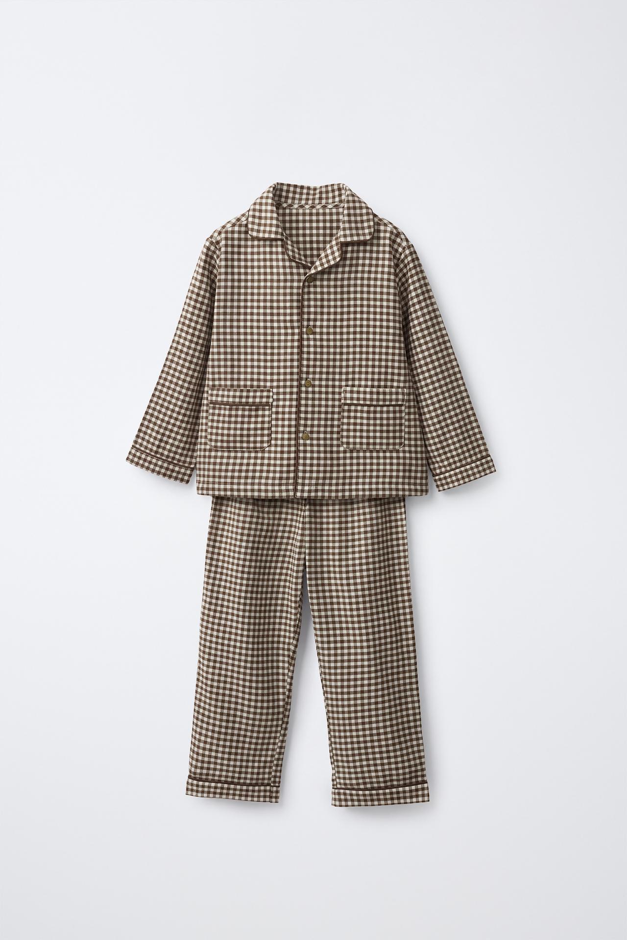 2-6 YEARS/ GINGHAM FLANNEL PYJAMAS — Brown