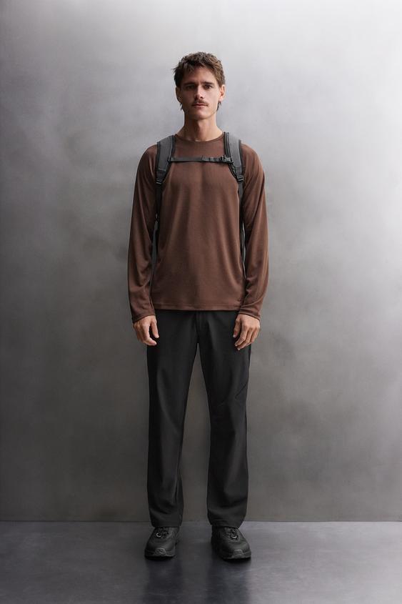 Zara TEXTURED TECHNICAL T-SHIRT - Brown - Image 0