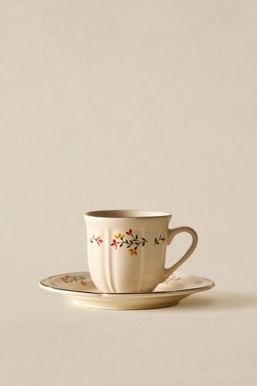 TASSE CAFÉ ET SOUCOUPE PORCELAINE FLORALE - Crème de Zara - Image 5