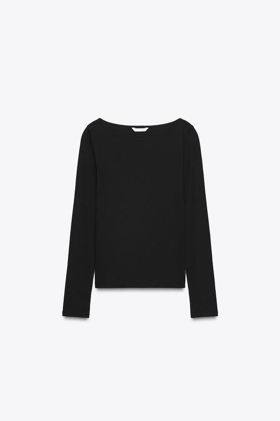 T-SHIRT COL BATEAU EN COTON