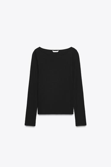 T-SHIRT AUS BAUMWOLLE MIT U-BOOT-AUSSCHNITT - Schwarz von Zara