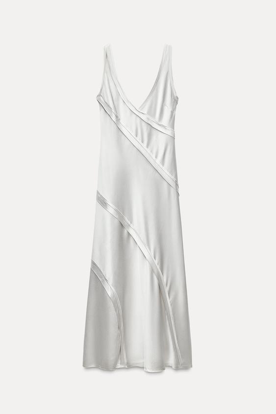 LONG SATIN EFFECT DRESS - Blue gray | ZARA United States