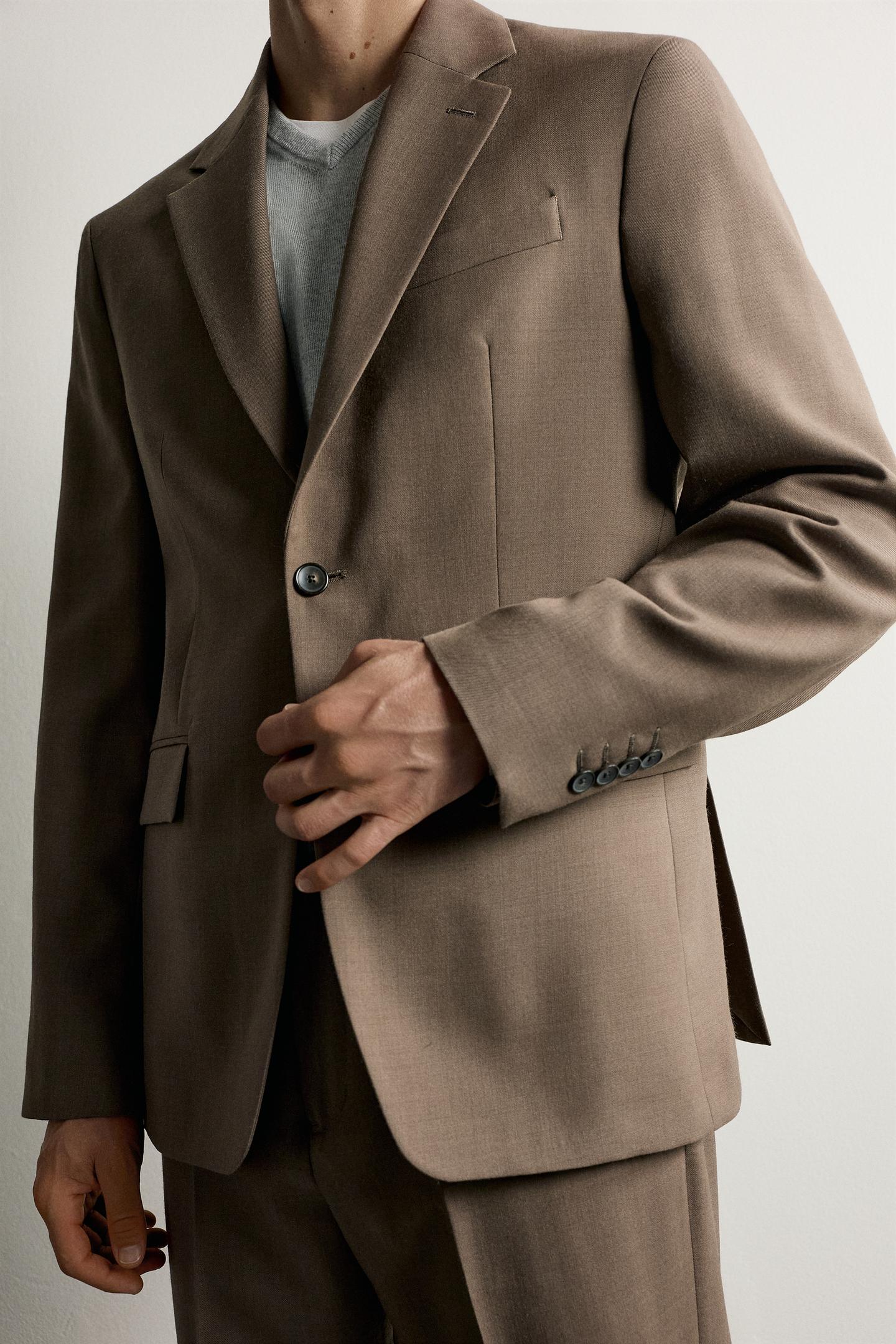 Мужской пиджак Zara Regular Fit Suit Blazer, цвет: Серо-коричневый коричневый — фото 5