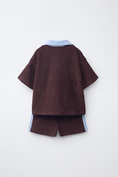 ENSEMBLE POLO ET BERMUDA EFFET ÉPONGE - Marron foncé de Zara - Image 1