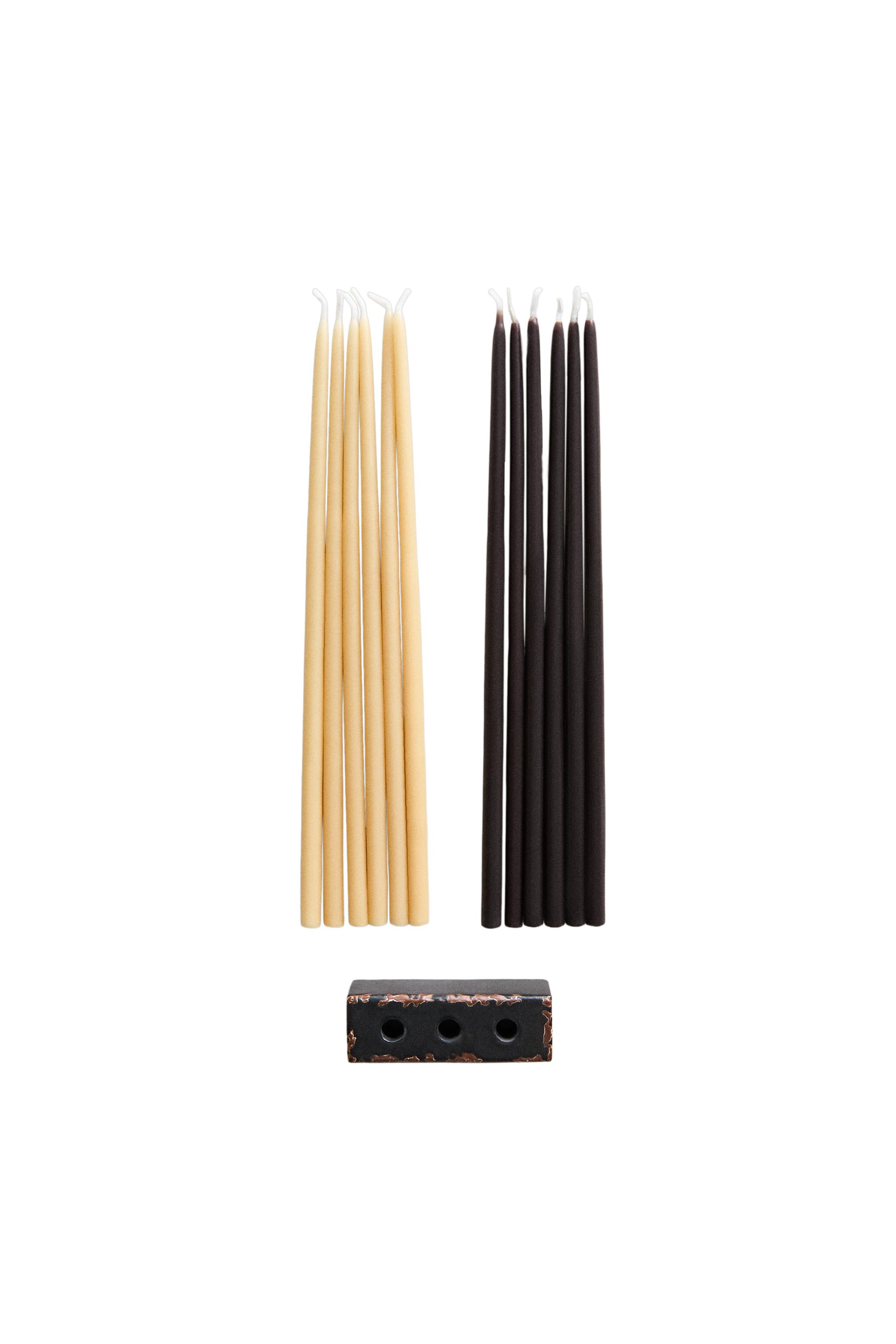 VELVET CUIR CANDLE SET PACK AND CANDLE HOLDER - Brown | ZARA