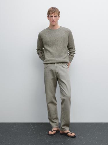 Zara Crew neck mouliné knit sweater - Beige / Green