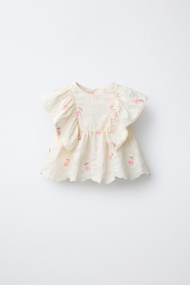 BLUSA FLORES BORDADAS - Crudo de Zara - Imagen 0