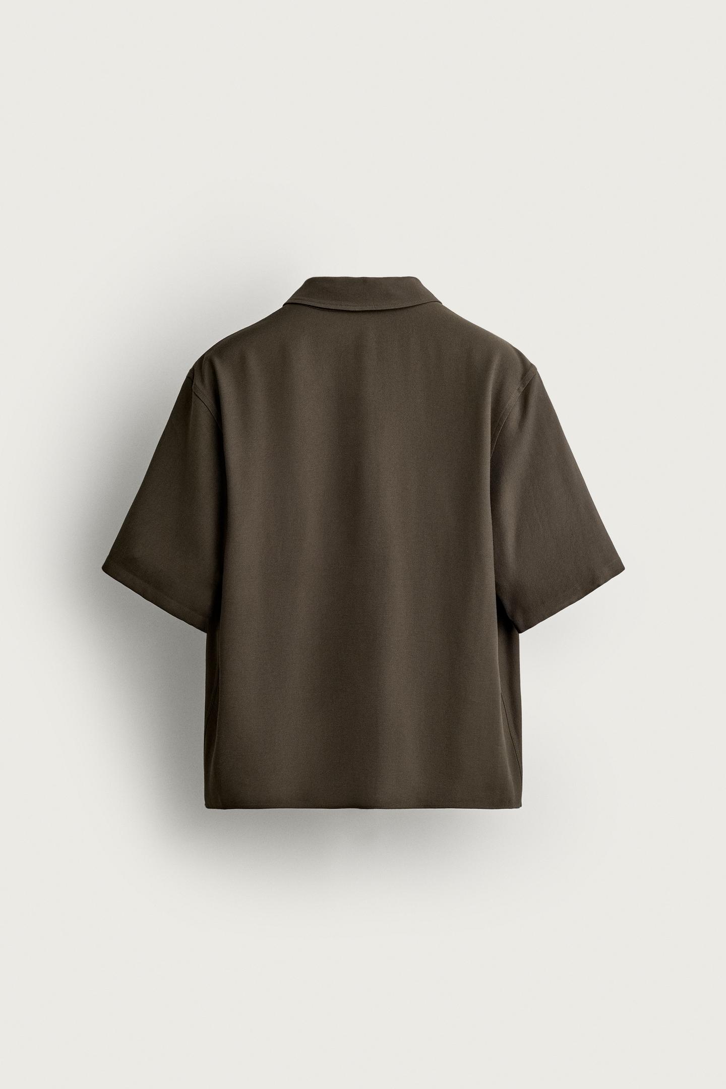 Мужское поло Zara Relaxed Fit Polo Shirt, цвет: Тёмный хаки — фото 8