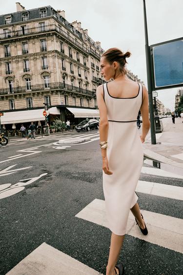 ROBE MIDI LISERÉS CONTRASTE - Beige clair de Zara - Image 3