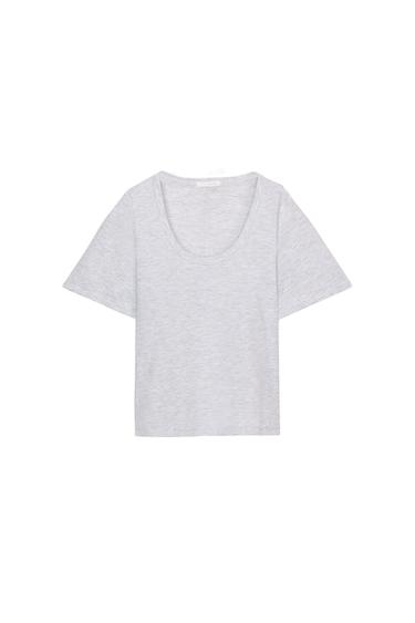 FUNNEL NECK SHORT SLEEVE T-SHIRT - Grey marl by Zara