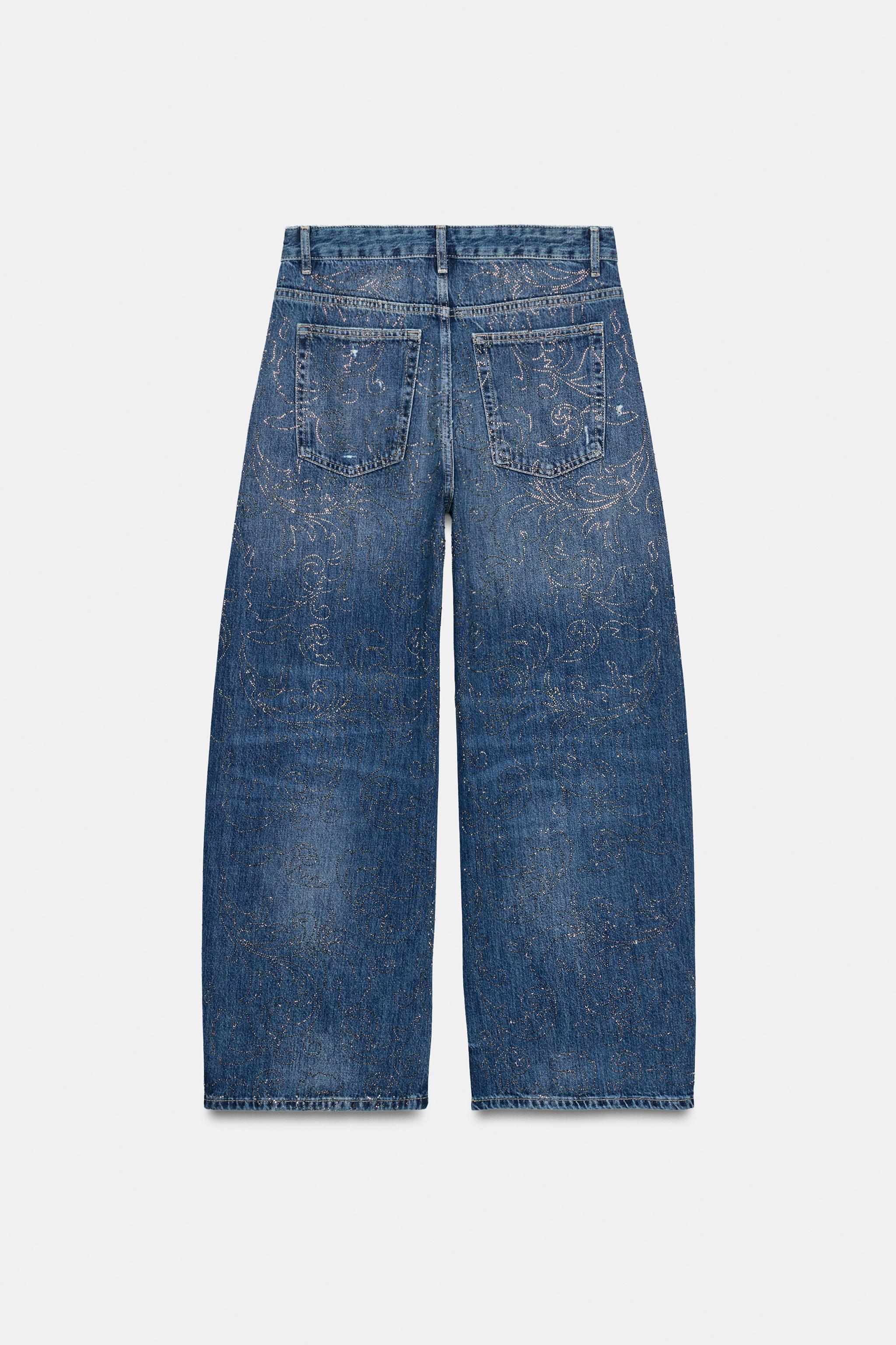 MID-RISE BAGGY RHINESTONE JEANS