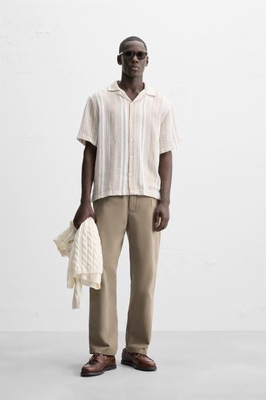 CAMISA ESTRUCTURA RAYAS - Beige / Tostado de Zara - Imagen 0