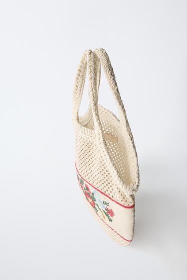 SAC SHOPPER RÉSILLE BRODÉ - Blanc écru de Zara - Image 3