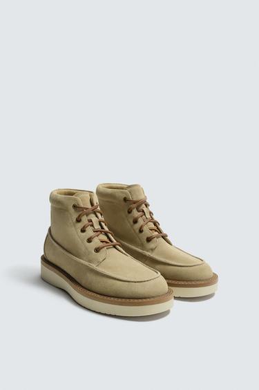 レザーレースアップブーツベージュZaraのレザーレースアップブーツ - ベージュ