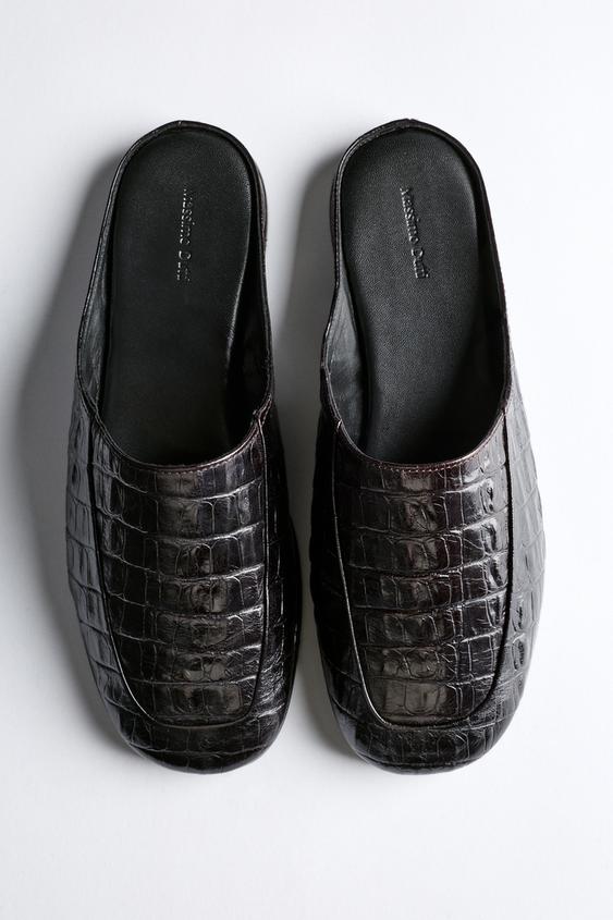 Zara Mock croc leather mules - Brown - Image 0
