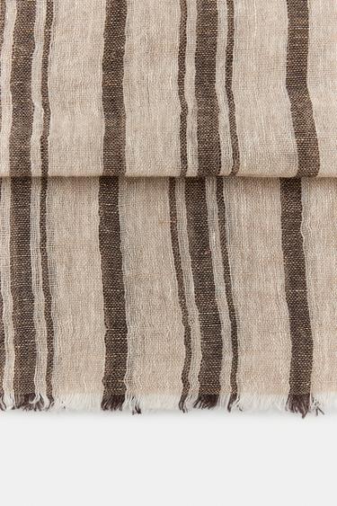 100% LINEN STRIPED SCARF - Beige by Zara - Image 3