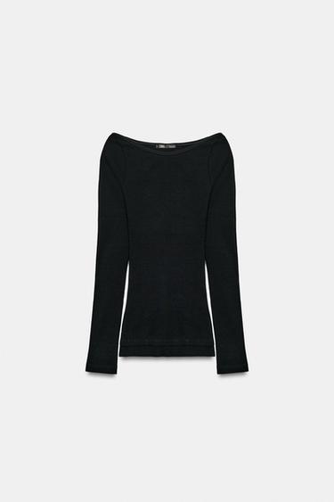 Zara BOAT NECK T-SHIRT - Black