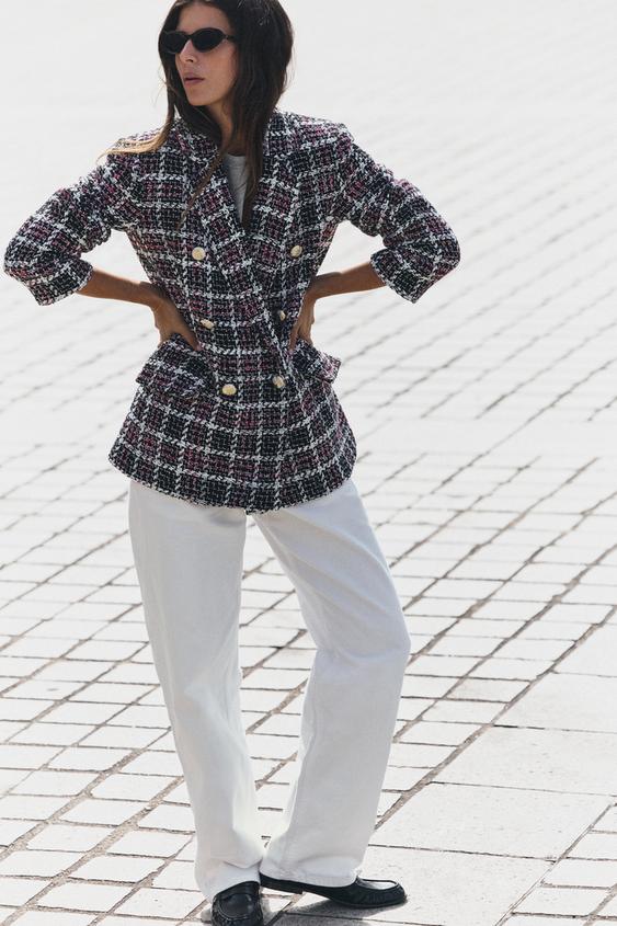 Zara STRUCTURED PLAID BLAZER - Black / White - Image 0