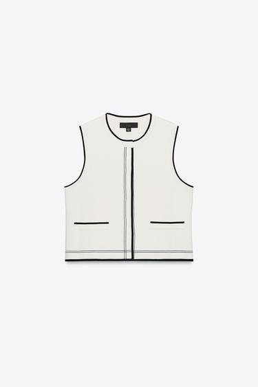 CONTRAST KNIT VEST - Ecru by Zara