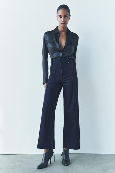 Zara ZW COLLECTION HIGH WAIST WIDE LEG JEANS - Blue