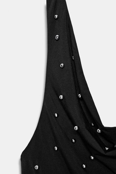 TOP HALTER ASYMÉTRIQUE BRILLANT - Noir de Zara - Image 6
