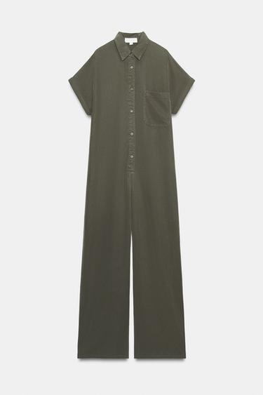 SHORT SLEEVE FLOWING JUMPSUIT - Dark khaki by Zara - Image 4