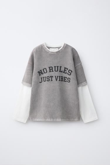 Zara DOUBLE TEXTURE LONG SLEEVE T-SHIRT - Pearl gray