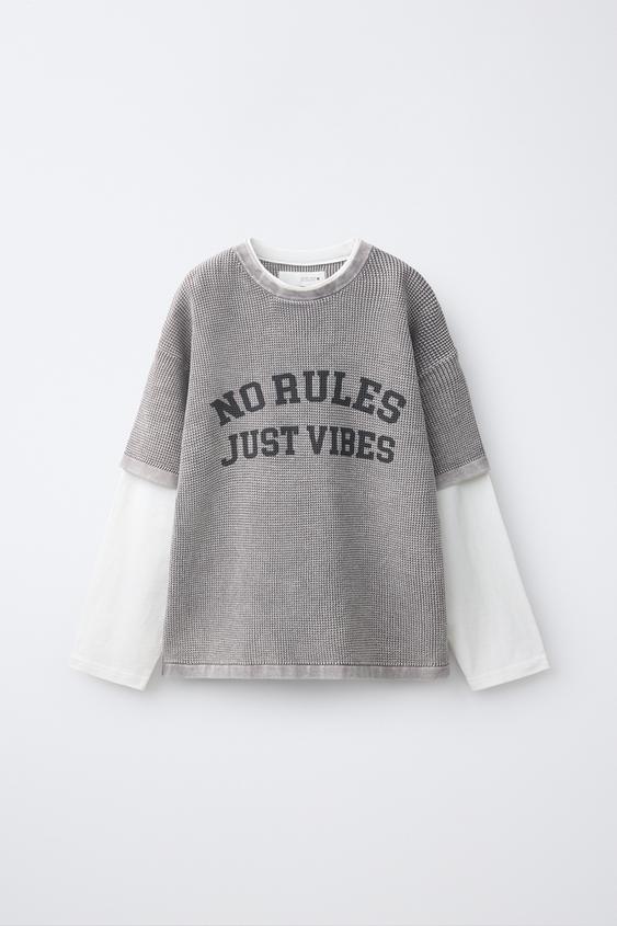 CAMISETA TEXTURA DOBLE MANGA - Gris perla de Zara - Imagen 0