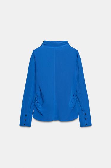 Zara DRAPED BLOUSE - Blue / Gray