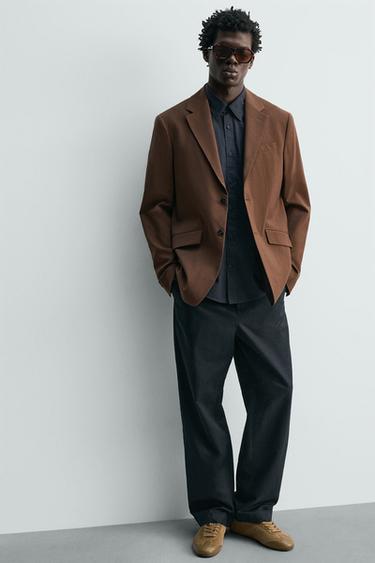 PANTALON DROIT CHANVRE ET COTON - Bleu marine foncé de Zara - Image 4