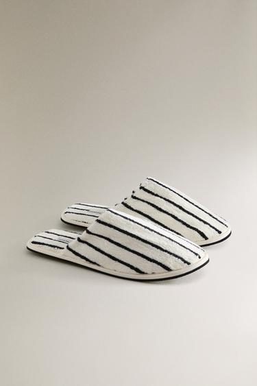 STRIPED TERRY BATH SLIPPERS - White by Zara - Image 1