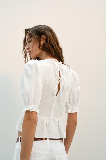 CHECK SMOCKED TOP - White by Zara - Image 5