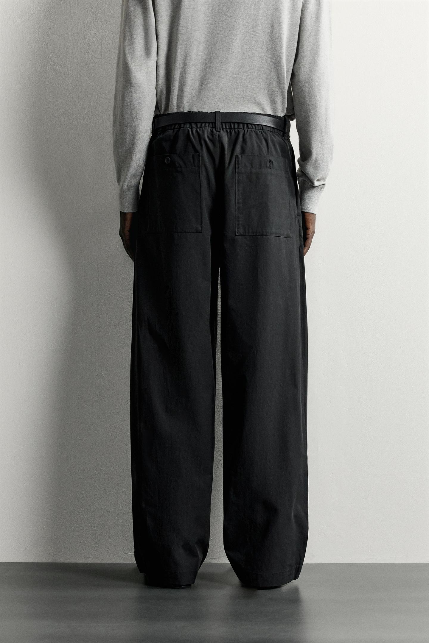 Мужские брюки Zara Straight-Fit Pants with Side Pleats, цвет: Антрацитовый серый — фото 3