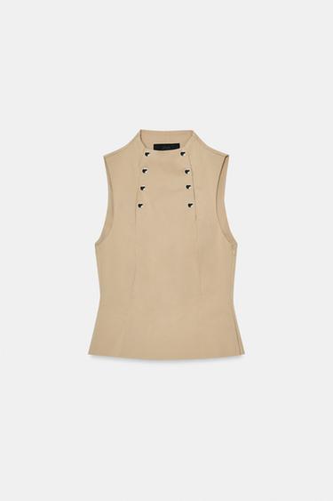 BUTTONED ELASTICATED TOP - Mid-camel by Zara - Image 5