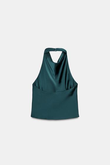 SATIN HALTER TOP - Duck green by Zara - Image 5
