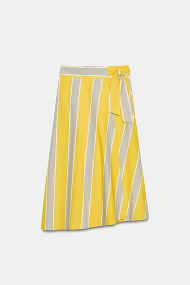 Zara STRIPED SARONG SKIRT - Light yellow
