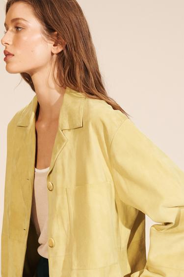 Zara LIMITED EDITION SUEDE LEATHER POCKET SHIRT - Yellow