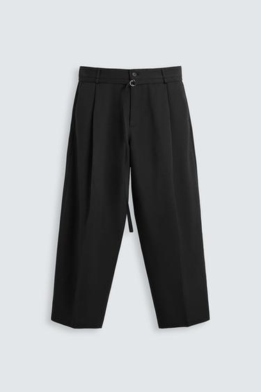 PANTALÓN PLIEGUES CINTURÓN - Negro de Zara