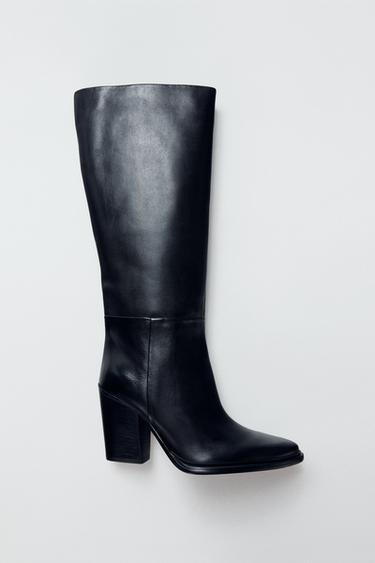 Zara LEATHER COWBOY BOOTS - Black