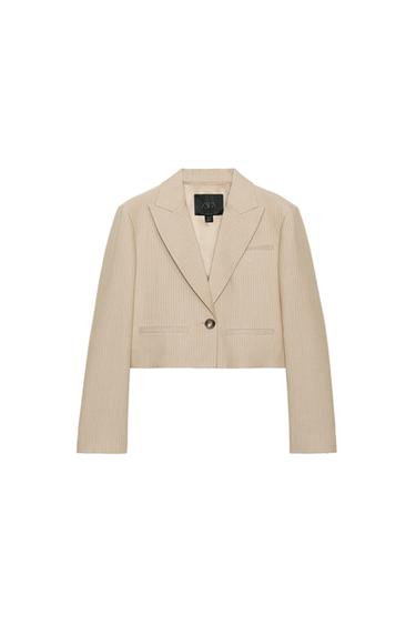 ZW COLLECTION STRIPED CROPPED BLAZER - Beige by Zara