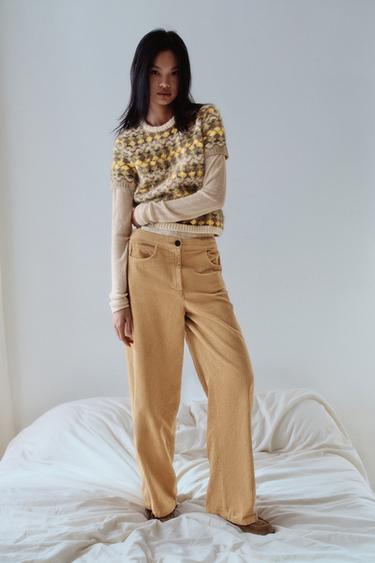 ZW COLLECTION WIDE-LEG CORDUROY TROUSERS - camel by Zara