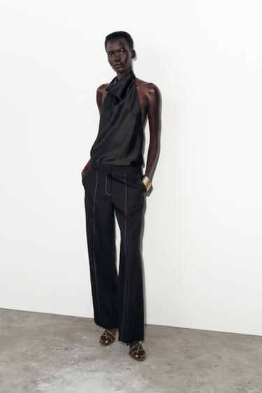 STRAIGHT-LEG TROUSERS WITH CONTRAST TOPSTITCHING - Black by Zara - Image 5