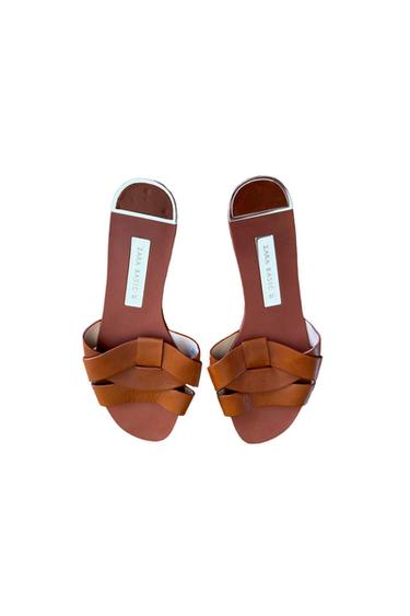 ZARA FLAT CROSSED LEATHER SANDALS