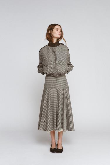 جاكيت بومبر بنقشة مربعات ZW COLLECTION - بني الخاص بـ Zara