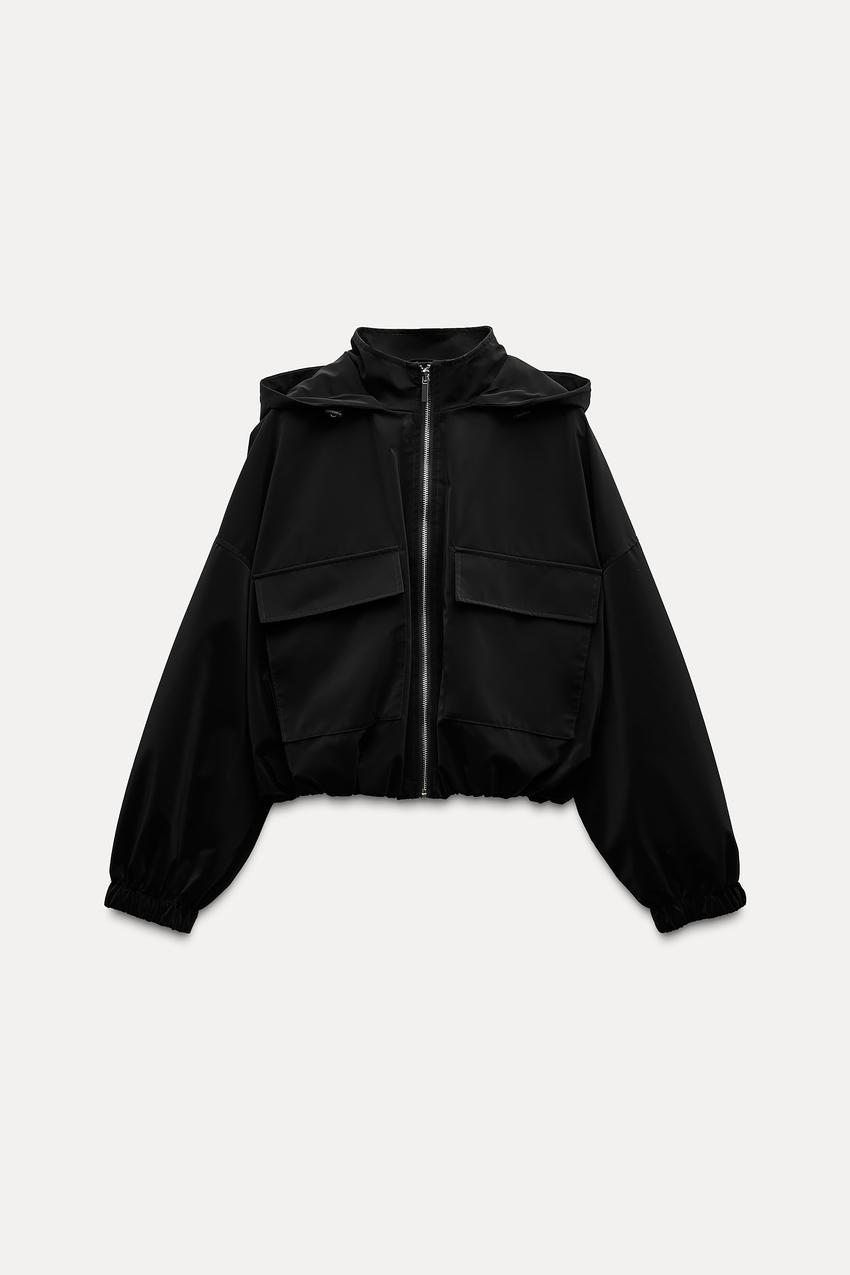 ラバーフィニッシュ フーデッドジャケット - ブラック | ZARA Japan / 日本