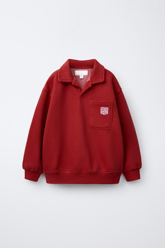 POLO COLLAR POCKET SWEATSHIRT - Intense red by Zara - Image 0