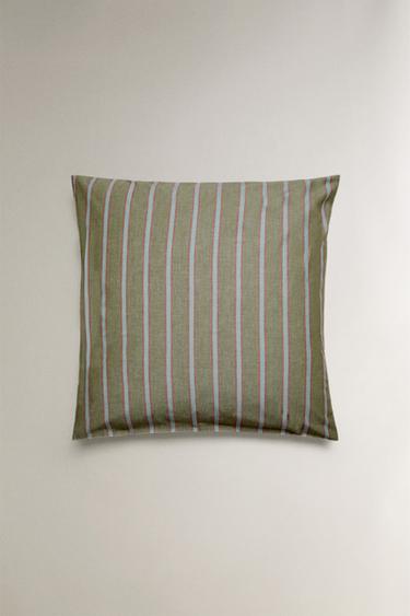 TAIE D’OREILLER PERCALE DE COTON RAYURES (300 FILS) - Vert de Zara - Image 2